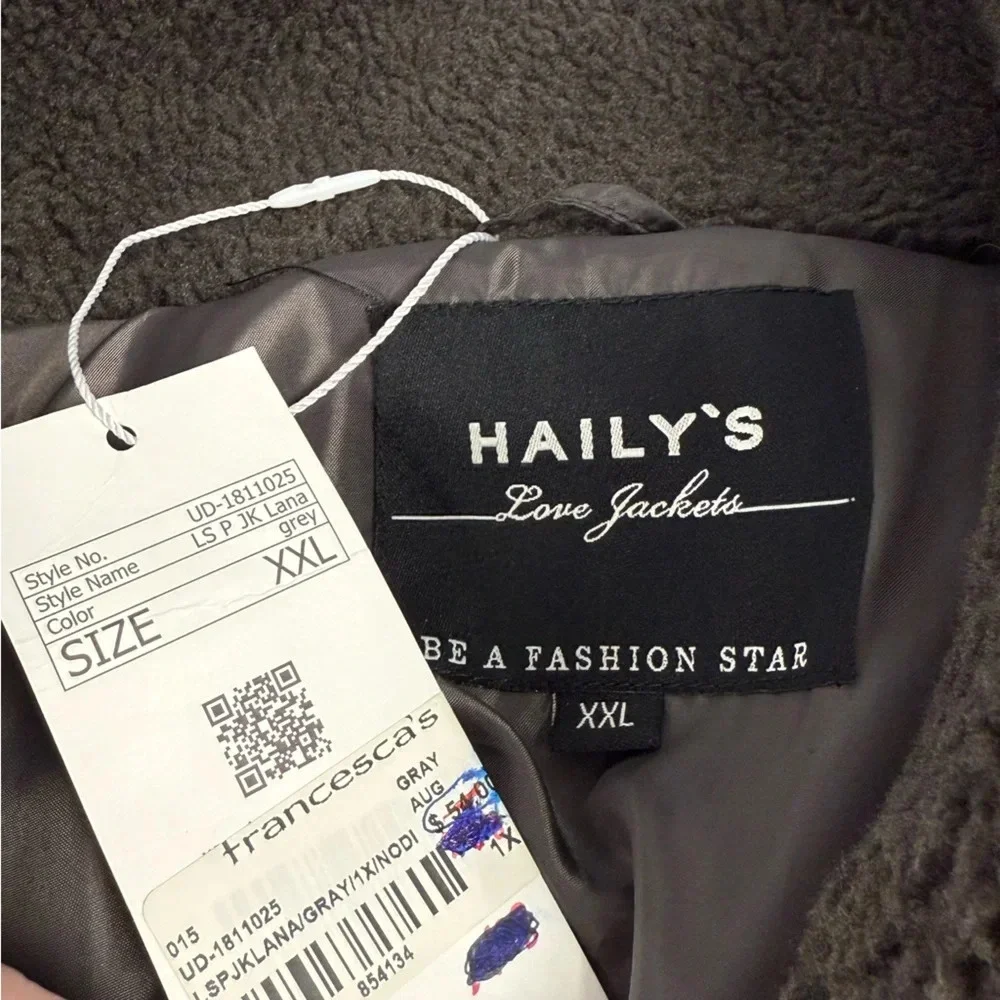NWT Haily’s Love Jacket XXL Gray Teddy Bear Sherpa Penny Land Boho Lana 2X fuzzy